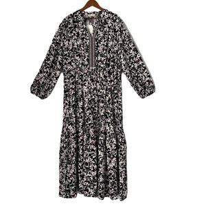 Rusttydustty Dress Women 4XL Black White Purple Maxi Floral Ruffle Pullon NWT